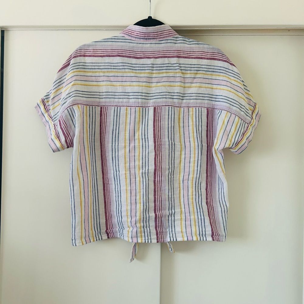 BeachLunchLounge Pink Striped Button Down Collared Linen Cotton Shirt XS - Picture 2 of 8